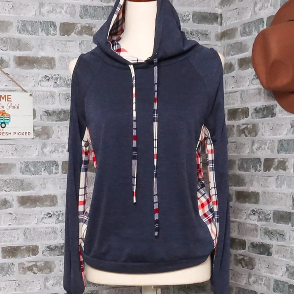 PLAID DETAIL HOODED TOP